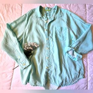 Tommy Bahama Mens Light Aqua Blue 100% Linen Button-Down Shirt Size XL